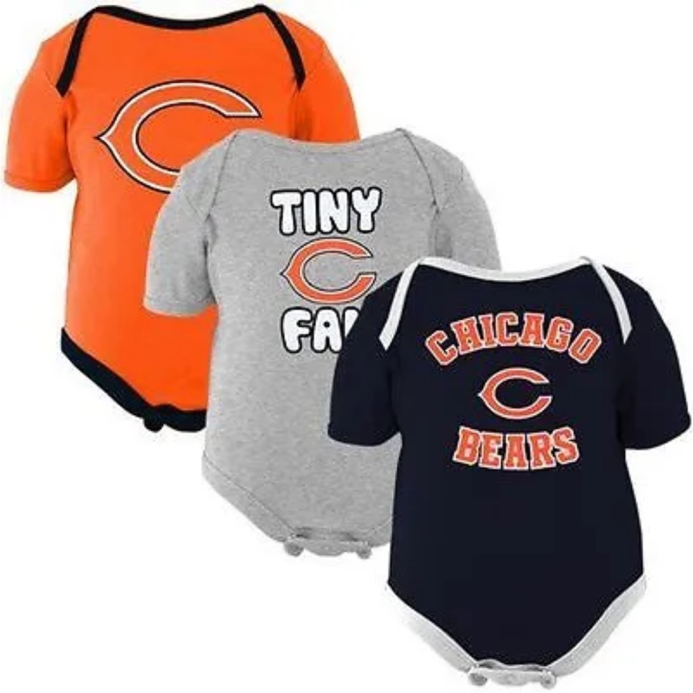 Chicago Bears NFL Infant Baby 3-Pack Tiny Fan Creeper One Piece SET Orange Blue